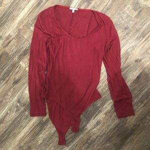 Maroon Burgundy Body Suit Long Sleeve